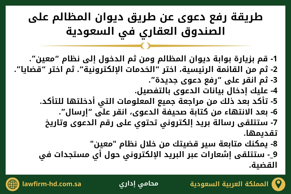 طريقة رفع دعوى عن طريق ديوان المظالم على الصندوق العقاري في السعودية