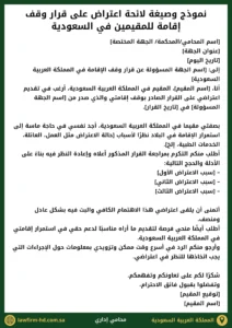 نموذج وصيغة لائحة اعتراض على قرار وقف إقامة للمقيمين في السعودية